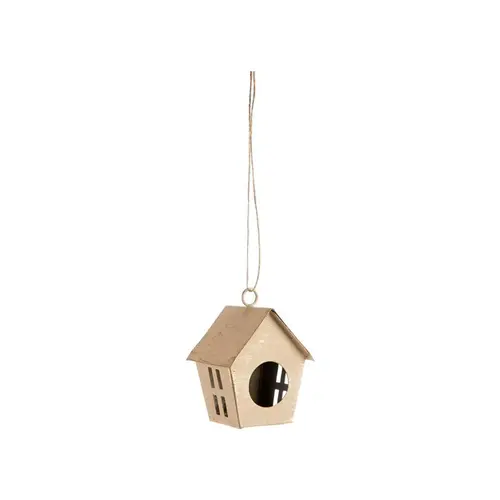 Pour vos besoins extérieurs:Décoration à suspendre petite maison en métal beige - 5 x 5 x 7 cm