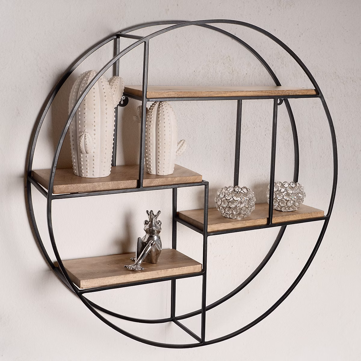 Étagère Murale Bois Massif 70 × 70 × 18 cm Étagère Suspendue Flottante Ronde FineBuy