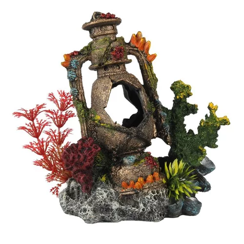 Une sélection pensée pour l’extérieur：Décor aquarium artefact englouti 3 coloris multicolore en résine polyester - 14,5 x 9 x 16,7 cm