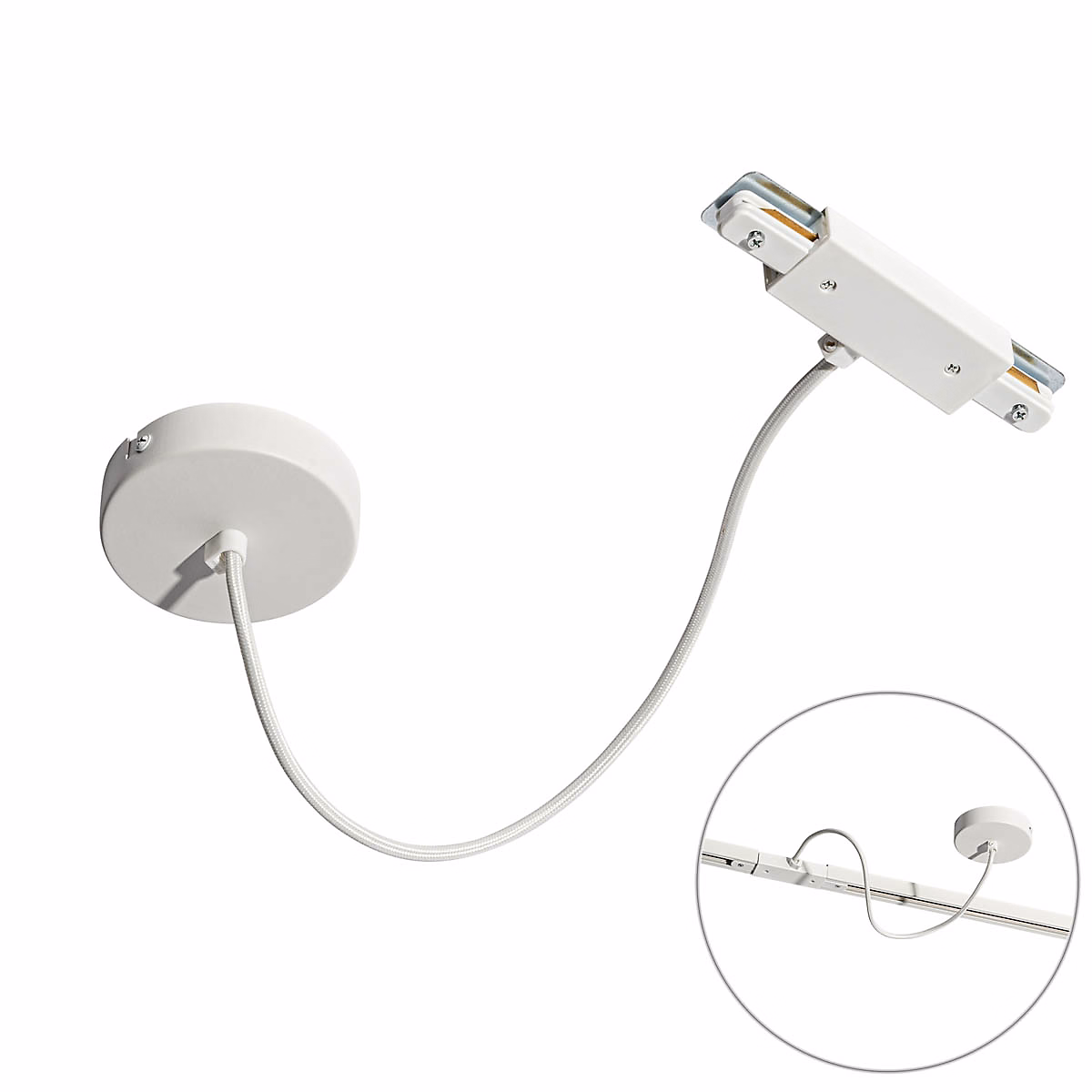 Alimentation électrique avec plaque de montage ronde pour rail monophasé blanc – Iconic