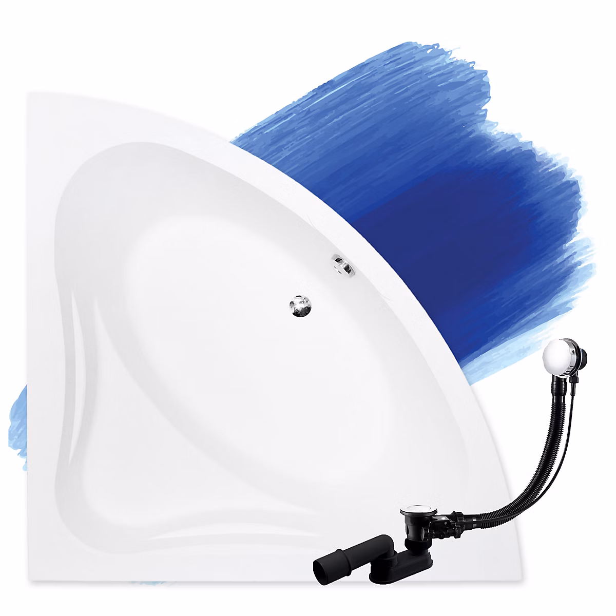 Baignoire asymétrique 120 × 120 MIA acrylique blanc – sans Habillage + Pieds + Vidage à chromé
