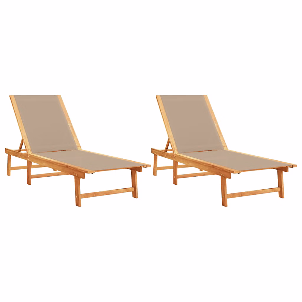 Chaises longues taupe bois acacia solide et textilène vidaXL – lot de 2