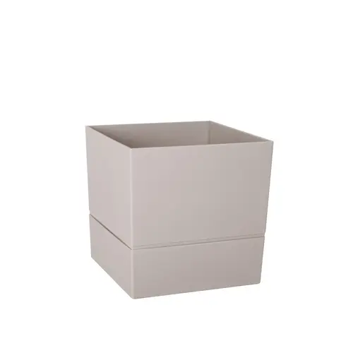 Solution pratique:Pot carré en plastique à réserve d'eau coloris grège Poetic Aquaduo - 19,3 cm