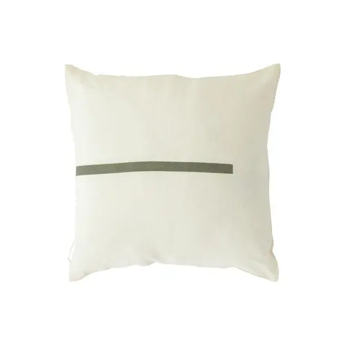 Extérieur tendance:Coussin carré en coton blanc décor ligne verte - 40 x 40 cm