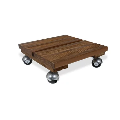 Extérieur accessoire：Roule plante en bois modèle petit carré marron 30 x 30 cm