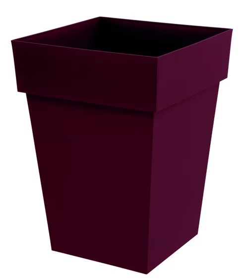 Pour embellir vos extérieurs:Pot carré mi haut en plastique rouge Bourgogne Eda Toscane 51 L - 39 x 39 x 53 cm