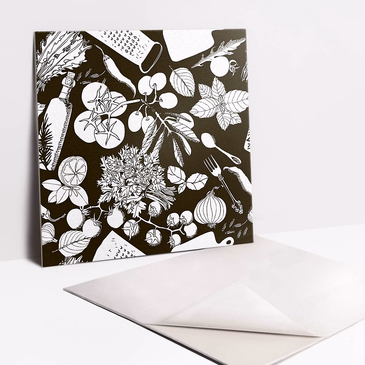 Carreaux vinyle Tulup 30 × 30 cm Légumes de dessins animés en noir et blanc 9 pcs