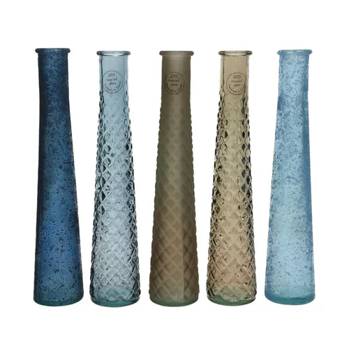 Utile extérieur：Vase en verre recyclé avec un relief gaufré – Ø 7 x 32 cm (produit vendu à l'unité, livré aléatoirement parmi cinq modèles)