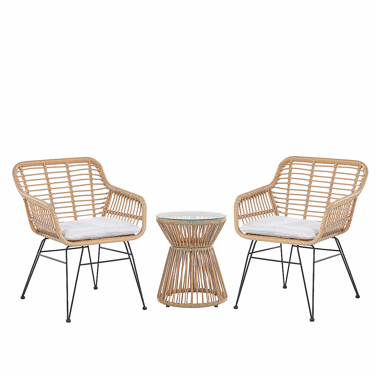 Salon et mobilier de jardin – Ensemble bistrot avec coussins TRESTINA Polyrotin Marron clair