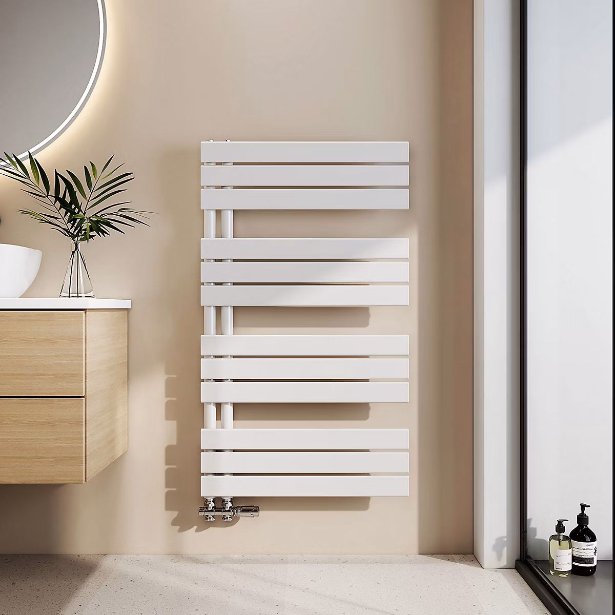 EMKE Sèche – serviettes à Eau Chaude 1041 × 600mm | Panneau Plat Blanc | Connexion Latérale | 639W
