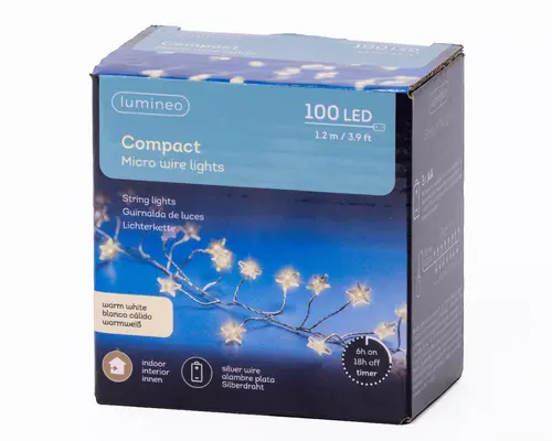 Solution pratique:Guirlande lumineuse argent avec 100 micro LED étoiles blanc chaud sur piles - 1,20 m