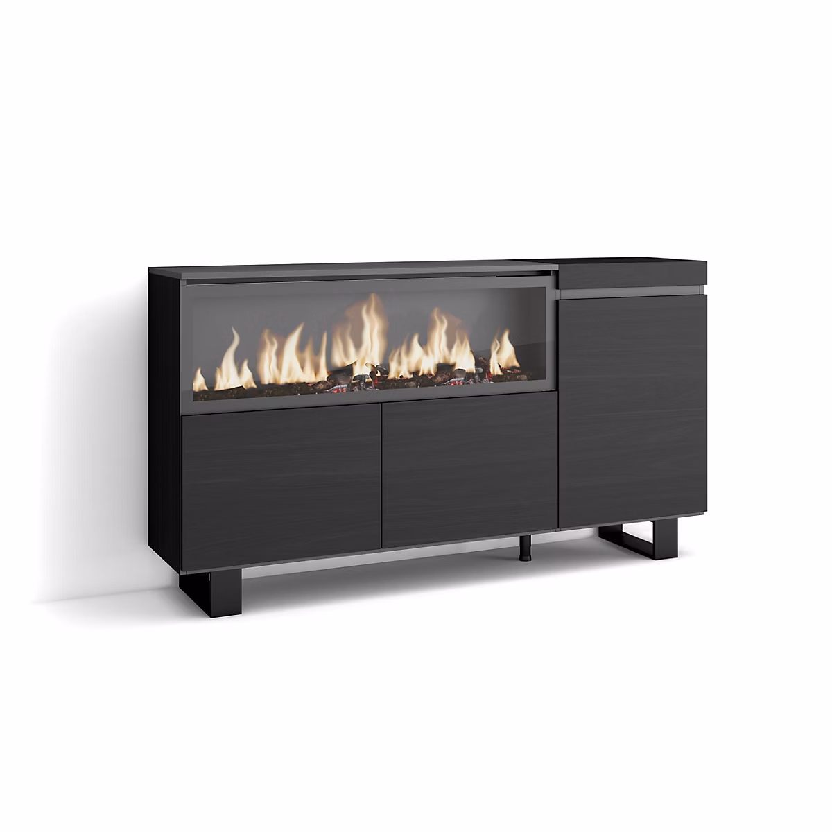 Buffet 160 × 35 × 75cm feu led sans chaleur XXL couleur noir