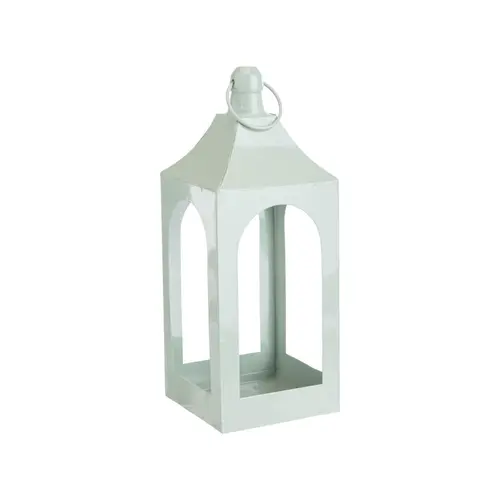 Jardin et équipement:Lanterne carrée ajourée en métal vert d’eau grand modèle - 14 x 14 x 37 cm