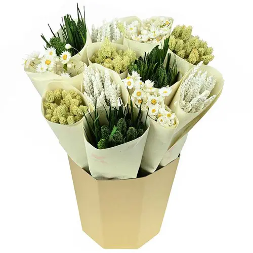 Malin au jardin:Bouquet de fleurs séchées botte vert et blanc Naturalys - 50 cm