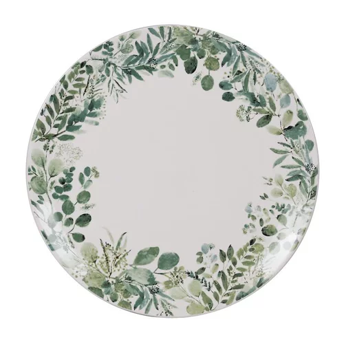 Vie au jardin:Assiette plate coloris vert en céramique motifs feuillages Natura - Ø 27,5 cm
