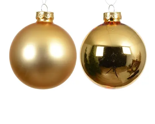 Bien pensé jardin：Ensemble de 6 boules en verre brillant et mat or clair - Ø 8 cm