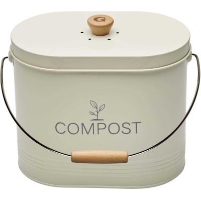 Composteur de cuisine ovale en métal avec filtre (Crème - 7 litres)