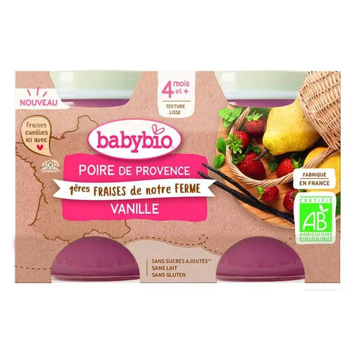 Qualité extérieur:Petits pots pour bébé dès 4 mois poire fraise vanille Babybio – 2 x 130 g