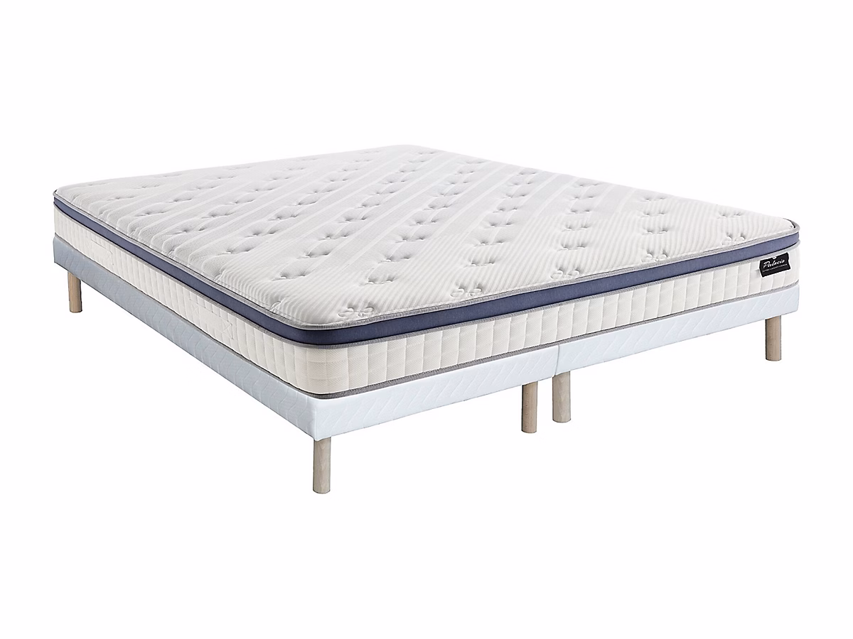 Ensemble 180 × 200 cm sommier tapissier + matelas hybride ressorts ensachés 7 zones et mémoire de forme ép.25cm – MALAO de PALACIO