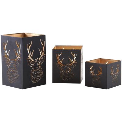 Photophore carré tête de cerf (Lot de 3)