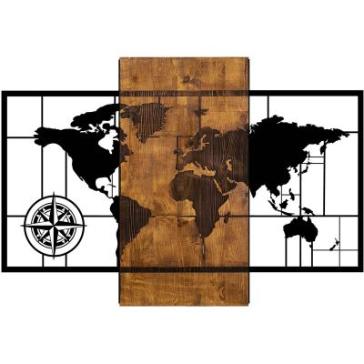 Décoration murale en bois et métal Walnut (Mappemonde)