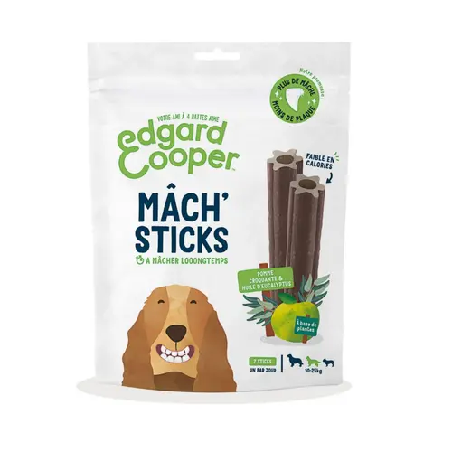 Extérieur solution:Friandises pour chien de taille moyenne dès 4 mois à la pomme et à l'eucalyptus sans céréales Edgard & Cooper Mach'Sticks