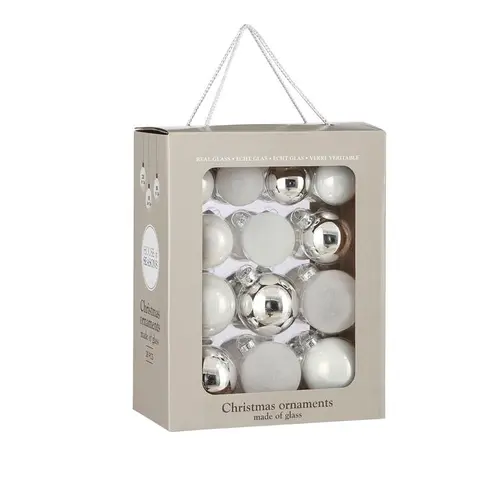 Pour plus de praticité au jardin:Boîte de 26 boules de Noël en verre blanc - Ø 7 cm