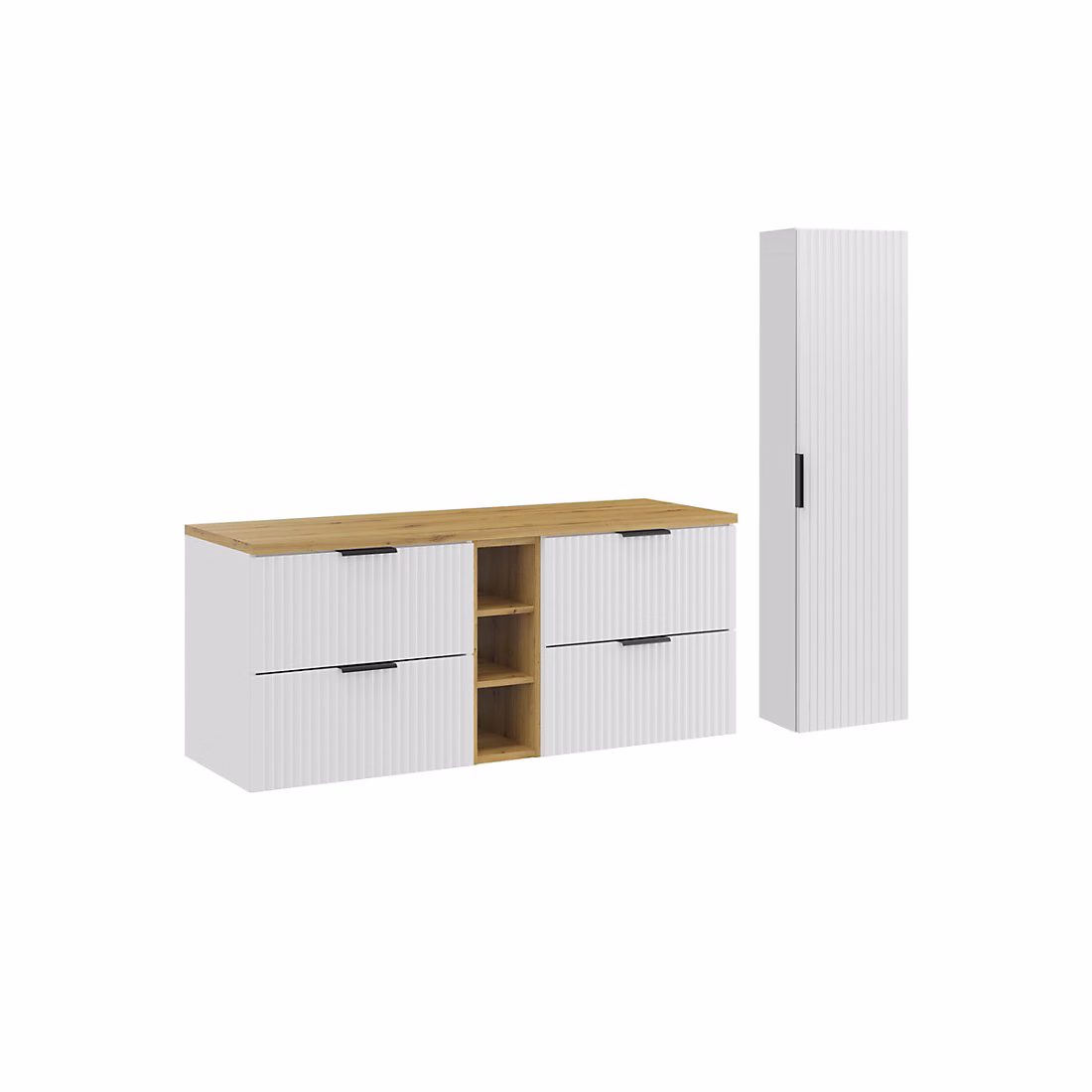 Ensemble de salle de bain NOXERA 140 cm Meubles sous vasque suspendus blanc alpin avec plan pour vasque et rangements – Réf. EGZITCSTM0330827059