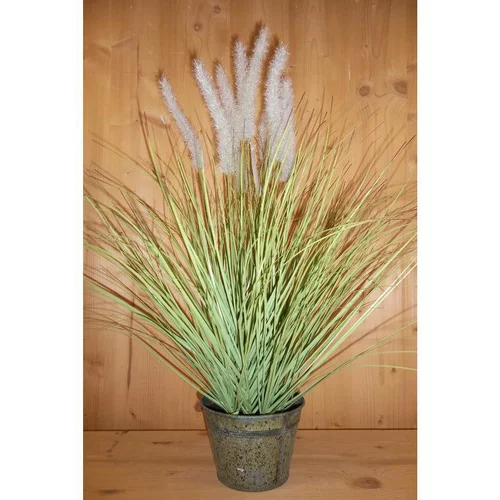 Jardin inspiration：Graminée Jonc artificiel pot zinc 120x23,5x21,5 cm