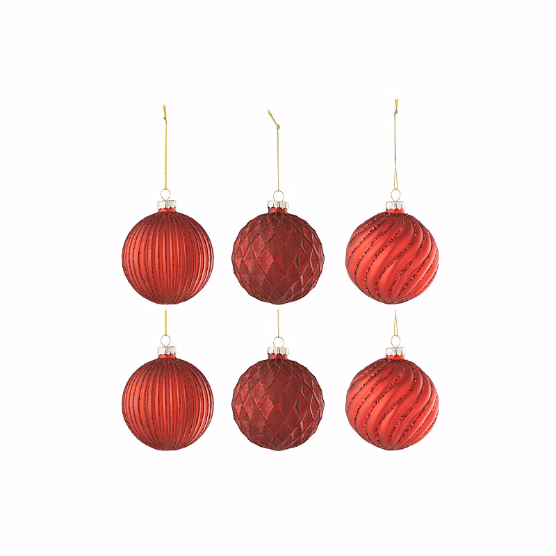 Boite de 6boules de Noël en verre rouge 8 × 8 × 8 cm