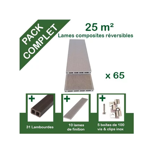 Style pour le jardin:Pack complet de lattes en composite beige pour terrasse Green Outside - 25m²