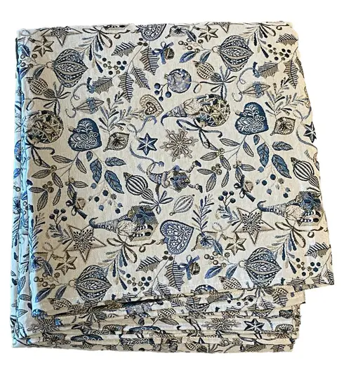 Jardin plaisir:Nappe rectangulaire blanche à motifs bleus en PE/coton Boréal - 150 x 250 cm