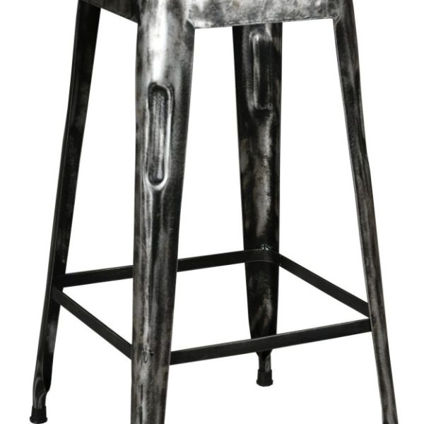 Tabouret haut en métal vieilli et cuir de buffle
