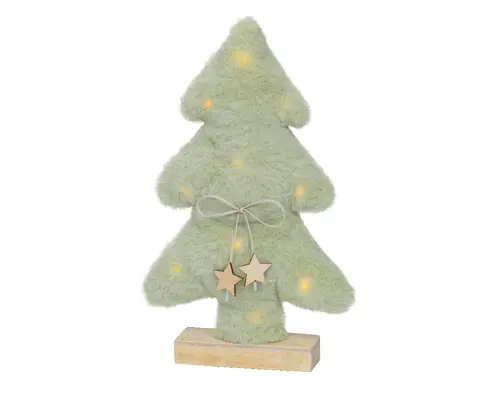 Idéal pour vos extérieurs:Sapin en fourrure vert tendre à micro LED blanc chaud sur socle en bois - 5 x 20 x 33,5 cm
