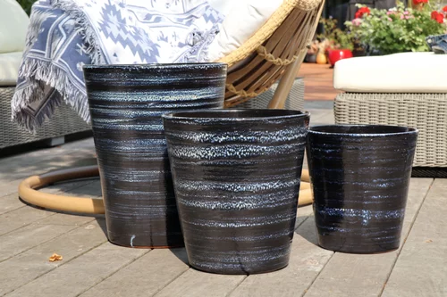 Jardin à organiser:Pot en terre cuite émaillée bleu Nuit étoilée Les Poteries d’Albi Sydney - Ø 37 x H 44 cm