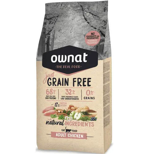 Choix jardin:Croquette pour chat adulte Grain Free Just au poulet Ownat - 3 kg