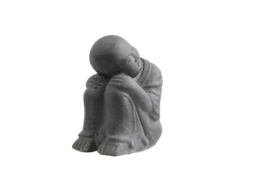 Sélection pour vos extérieurs：Décoration pour jardin aquatique coloris noir en pierre reconstituée moine qui dort SEDA - 40 cm