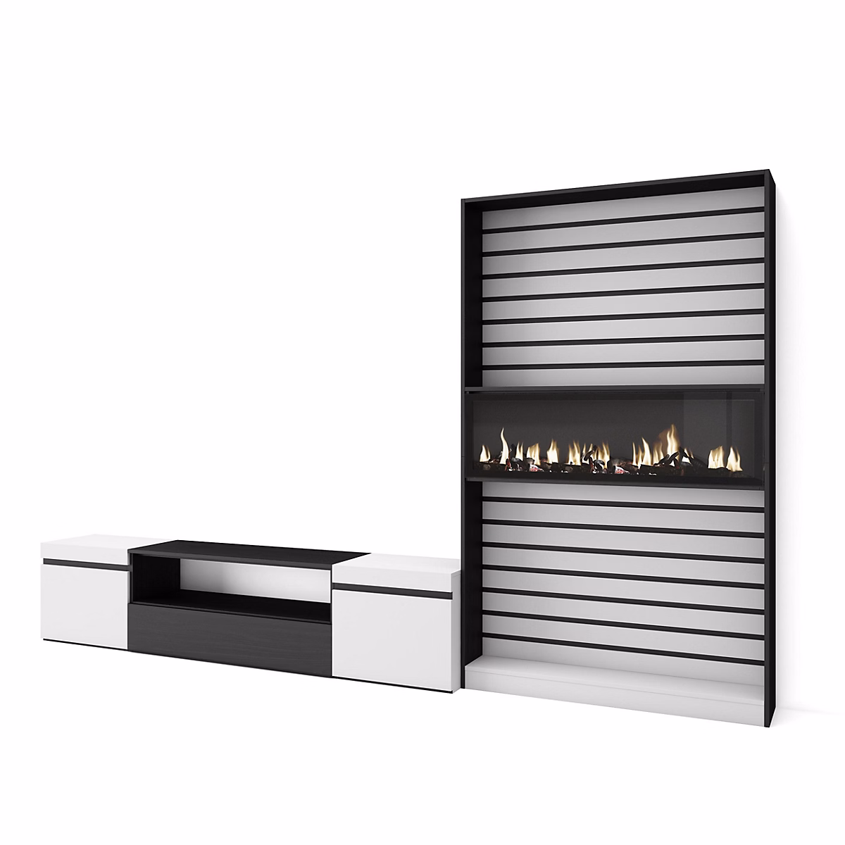 Ensemble meuble TV 310 × 35 × 186cm feu led sans chaleur blanc et noir