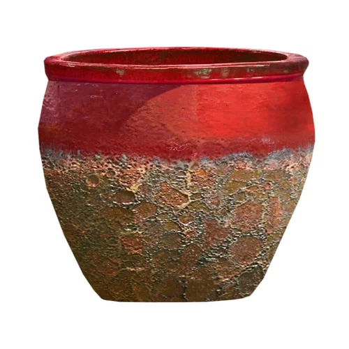 Choix jardin：Cuvier en grès émaillé old rouge Decolines Leon - Ø 40 x H 39 cm
