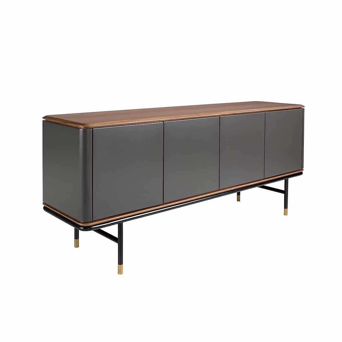 Buffet en bois gris foncé – acier noir et plateau en noyer