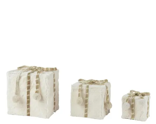 Loisirs jardin:Boîte cadeau en fausse fourrure blanche moyen modèle - 16 x 16 x 16 cm