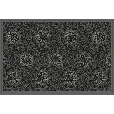 Tapis en vinyle fleurs mandala noir (90 x 60 cm)