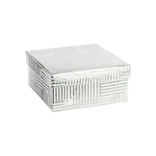 Jardin & équipement：Boîte carrée en papier métallisé argent à motifs rayures - 16,5 x 7,5 cm