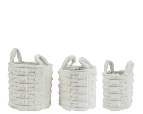 Extérieur solution：Panier rond en polyester blanc cassé avec poignées - Ø 20 x 25 cm