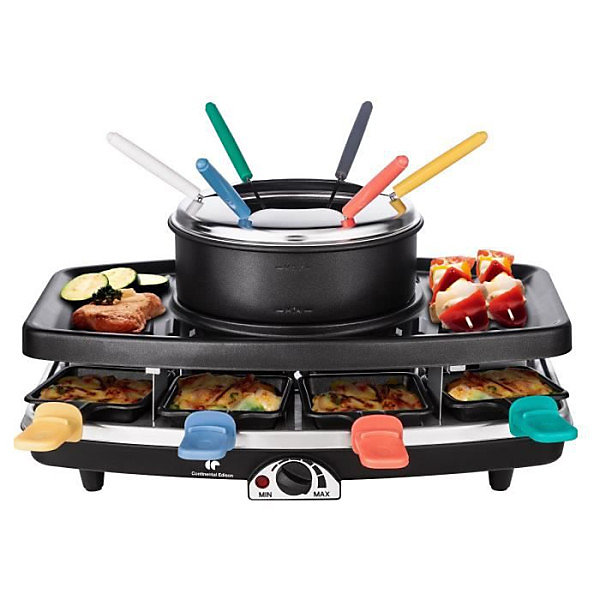 Appareil a Raclette CONTINENTAL EDISON CERFG86B et fondue 8 personnes – Noir