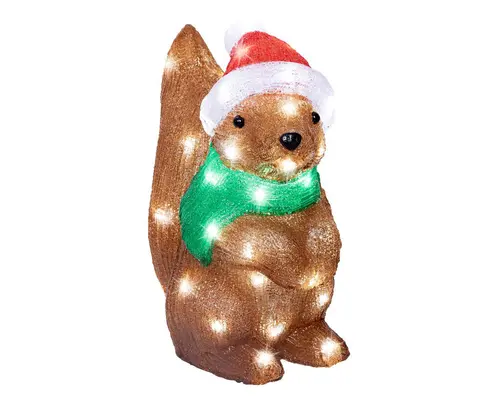 Bien pensé pour le jardin：Écureuil de Noël marron lumineux en acrylique à 50 LED blanc froid pour extérieur - 30 cm