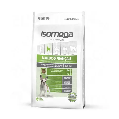 Extérieur qualité:Croquette pour chien adulte Bulldog Français au poulet Isomega - 4 kg
