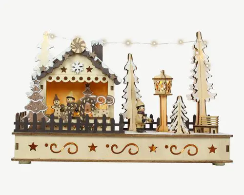Accessoire jardin：Scénette cabane à bonbons lumineuse à 15 LED blanc chaud - 28 x 10 x 18 cm