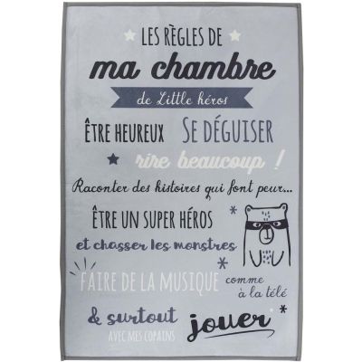 Tapis règles de la chambre enfant 60x90 cm (Little héros - gris)