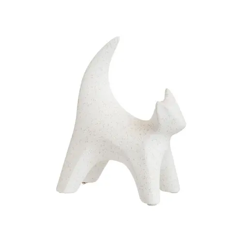 Utile jardin:Objet décoratif chat blanc en grès - 12,5 x 7 x 16,5 cm